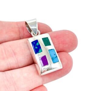 Sterling Silver Silpada Inlay Pendant | Amazonite Turquoise Malachite Sugilite